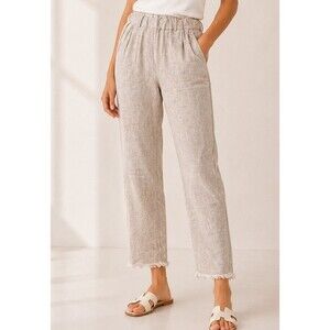 Nina Loca Made In Italy  Herringbone 100/Linen Elastic-Waist Pant Women Sz S EUC